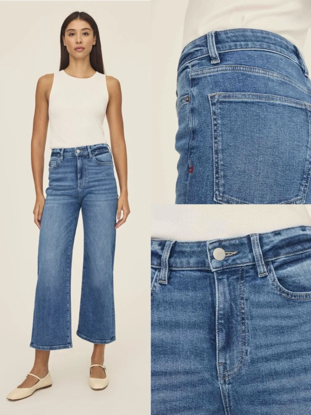 WARP + WEFT Blue Jeans Size 00/24 NCE CROPPED WIDE LEG MEDIUM Wash - Picture 15 of 16